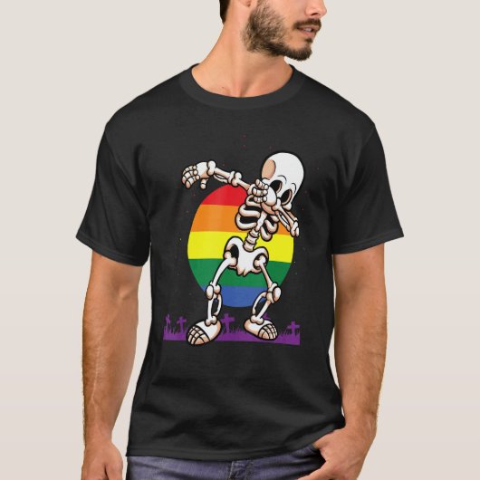Halloween Dabbing Skelet LGBT Gay Pride Halloween T-shirt (Voorkant)