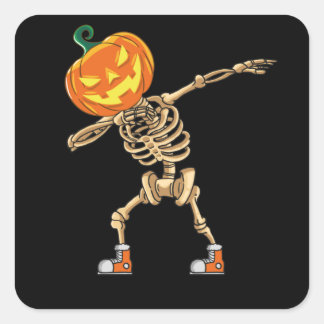 Halloween Dabbing Skeleton Pumpkin Head Dance Dab Vierkante Sticker