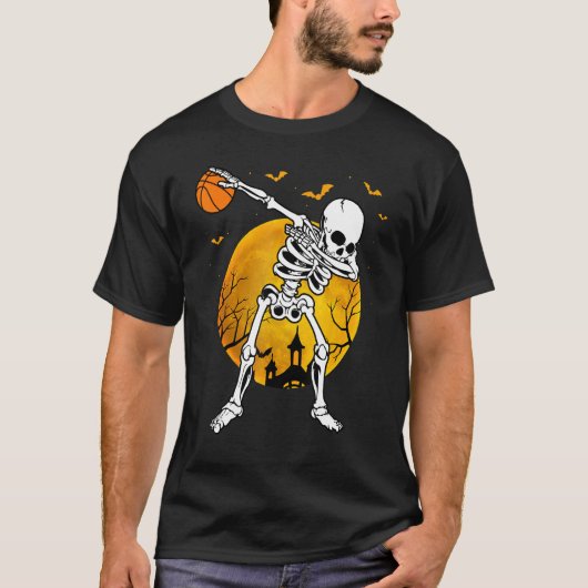 Halloween Dabbing Skeleton Pumpkin Spooky Illustra T-shirt (Voorkant)