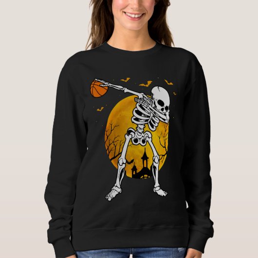 Halloween Dabbing Skeleton Pumpkin Spooky Illustra Trui (Voorkant)