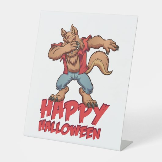 Halloween Dabbing Werwolf Halloween kostuum Reclamebord Met Voetstuk (Voorkant)