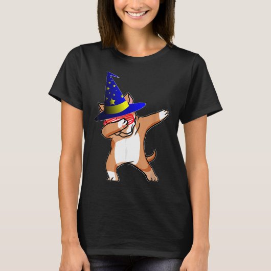 Halloween Dabbing Wizard Pitbull Puppy Hond Witch  T-shirt (Voorkant)