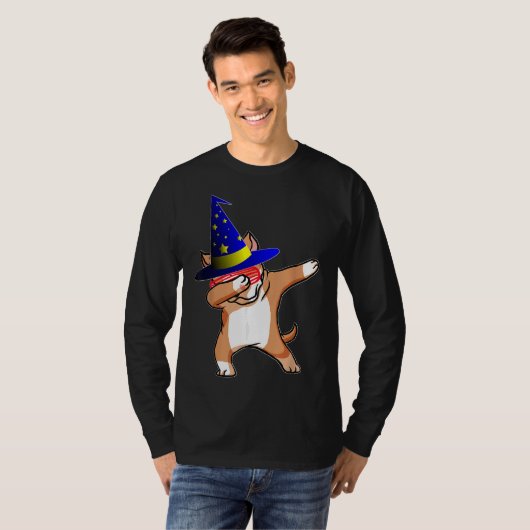 Halloween Dabbing Wizard Pitbull Puppy Hond Witch  T-shirt (Voorkant volledig)