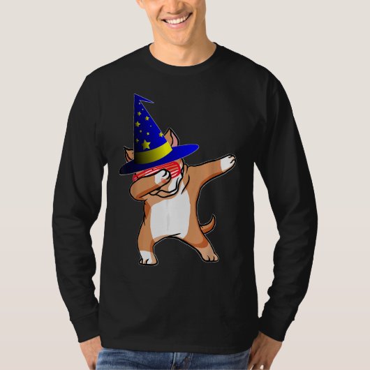 Halloween Dabbing Wizard Pitbull Puppy Hond Witch  T-shirt (Voorkant)