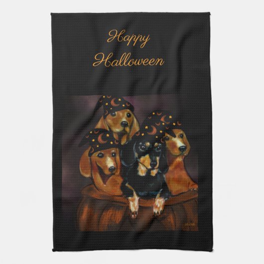 Halloween Dachshonden Theedoek (Verticaal)