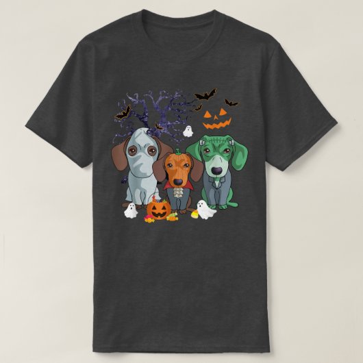 Halloween Dachshund Dog Witch Scary Halloween Cost T-shirt (Design voorkant)