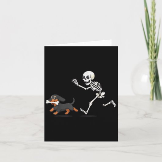 Halloween Dachshund Funny Skeleton Chasing Dog Men Kaart (Voorkant)