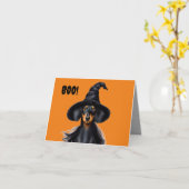 Halloween Dachshund Heks Kaart (Gele Bloem)