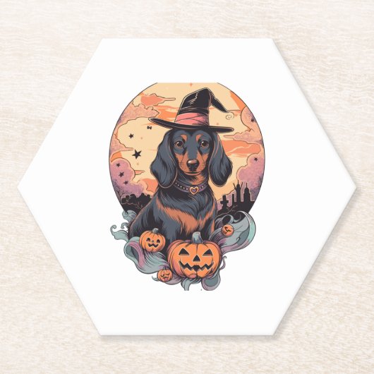 Halloween Dachshund Sticker Kartonnen Onderzetters (Voorkant)