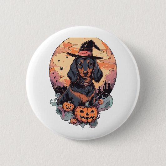 Halloween Dachshund Sticker Ronde Button 5,7 Cm (Voorkant)