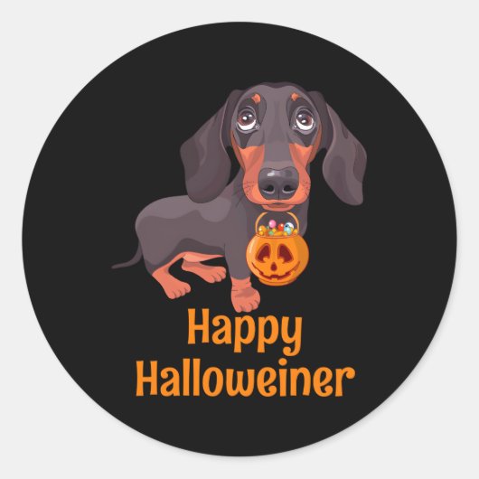 Halloween Dachshund voor Happy Halloweiner Ronde Sticker (Voorkant)
