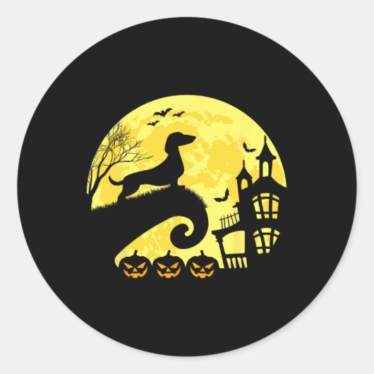 Halloween Dachshund Weenie Wiener Moonshine Sausag Ronde Sticker (Voorkant)