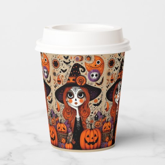 Halloween dag van de dode heks papieren bekers (Achterkant)