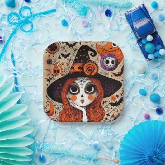 Halloween dag van de dode heks papieren bordje (Feest)