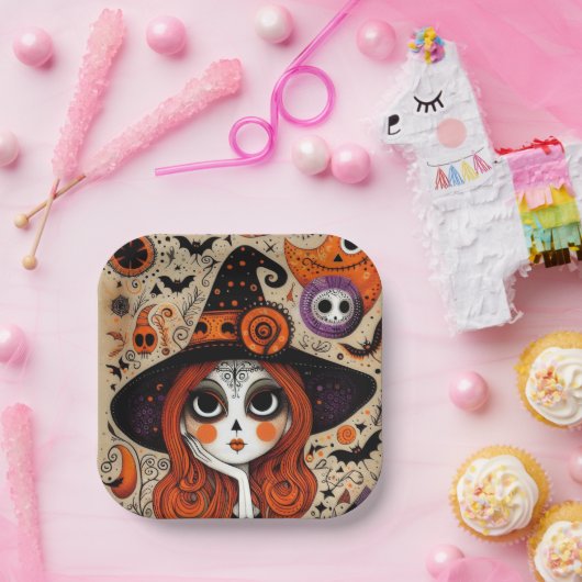 Halloween dag van de dode heks papieren bordje (Feest)