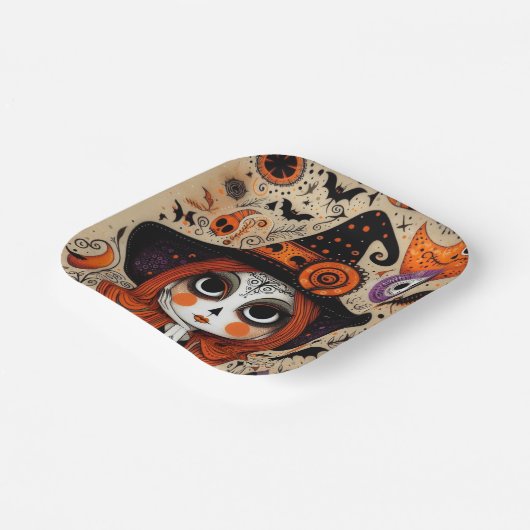 Halloween dag van de dode heks papieren bordje (Gebogen)