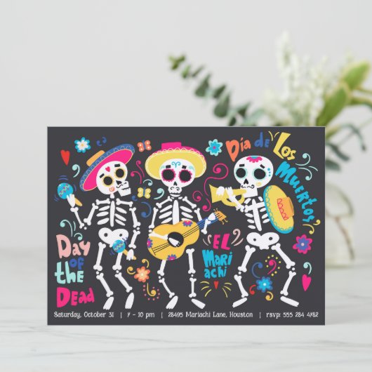 Halloween Dag van de Dode Partij Uitnodiging (Staand voorkant)