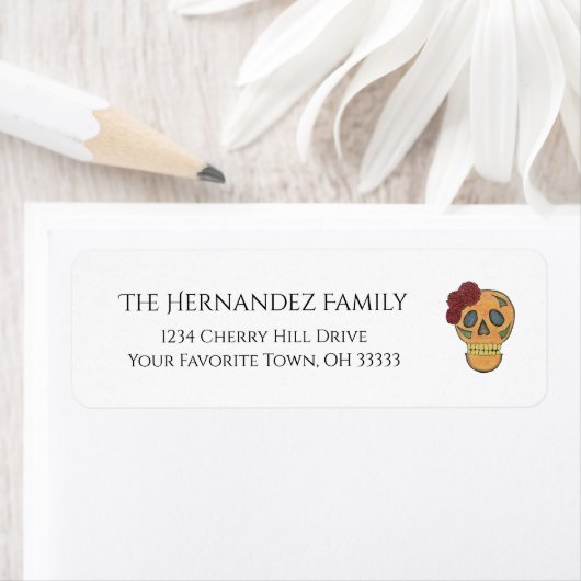 Halloween Dag van de Dode Schedel Terugkeer Adres Etiket (Insitu)