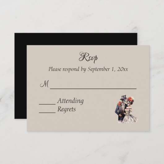 Halloween Dag van de Doden Bruiloft RSVP (Voorkant / Achterkant)