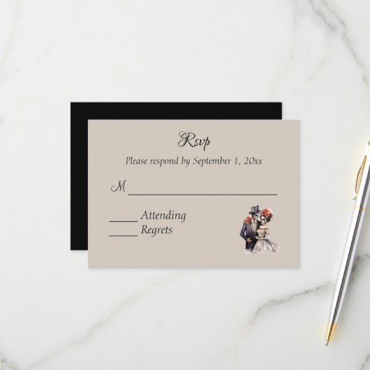 Halloween Dag van de Doden Huwelijk RSVP (Voorkant / Achterkant in situ)