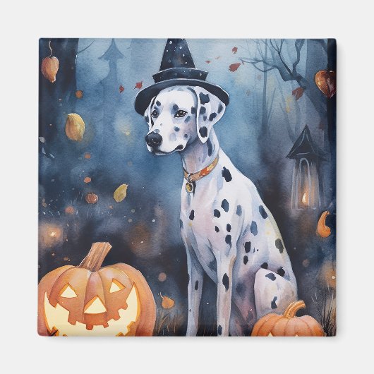 Halloween Dalmatiër Met Pompoenen Eng Magneet (Voorkant)