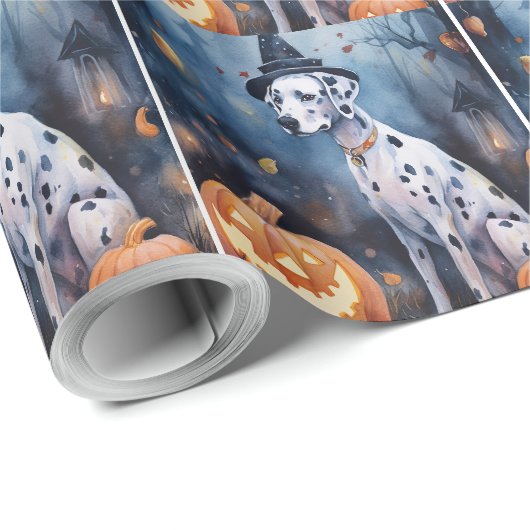 Halloween Dalmation met pompoenen eng Cadeaupapier (Rol Hoek)