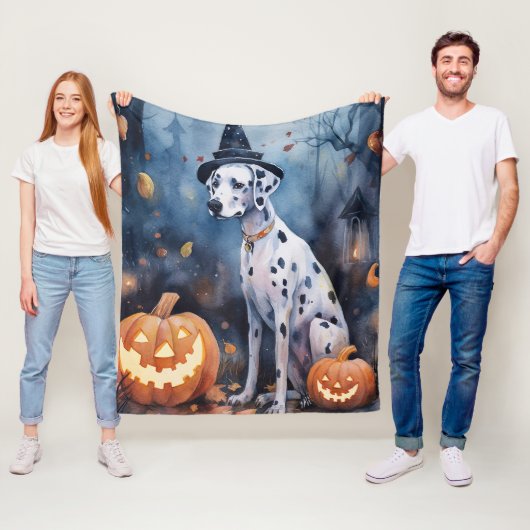 Halloween Dalmation met pompoenen eng Fleece Deken (In situ)