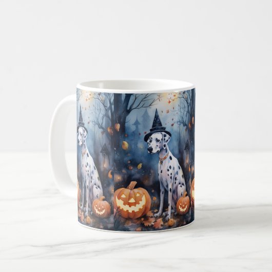 Halloween Dalmation met pompoenen eng Koffiemok (Voorkant links)