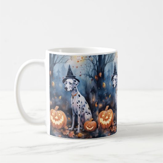Halloween Dalmation met pompoenen eng Koffiemok (Links)