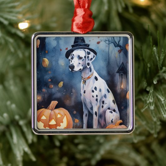 Halloween Dalmation met pompoenen eng Metalen Ornament (Boom)