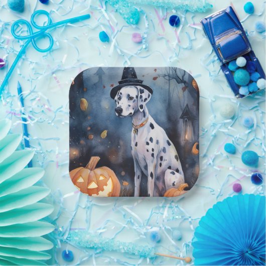 Halloween Dalmation met pompoenen eng Papieren Bordje (Feest)