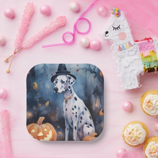 Halloween Dalmation met pompoenen eng Papieren Bordje (Feest)