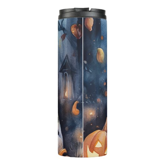 Halloween Dalmation met pompoenen eng Thermosbeker (Achterkant)