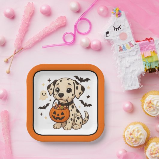 Halloween Dalmatische Hond Trick or treat Papieren Bordje (Feest)