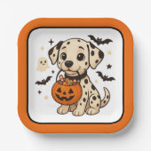 Halloween Dalmatische Hond Trick or treat Papieren Bordje (Voorkant)