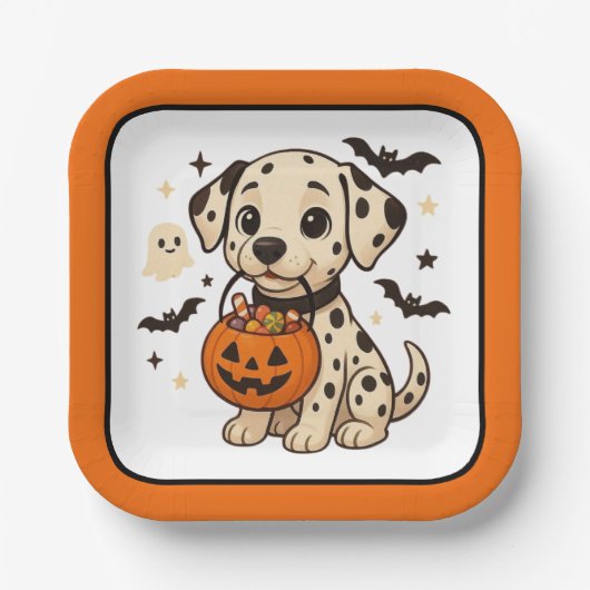 Halloween Dalmatische Hond Trick or treat Papieren Bordje (Voorkant)