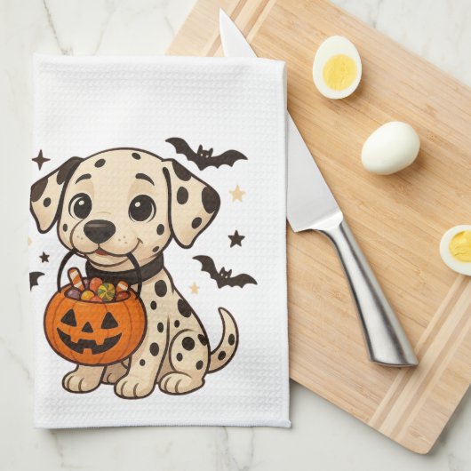 Halloween Dalmatische Hond Trick or treat Theedoek (Quarter Fold)