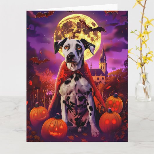 Halloween Dalmatische Vampier Pompoenen Enge Kaart (Gele Bloem)