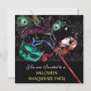 HALLOWEEN DAMASK MASKERADE FEest Zwart blauw Kaart