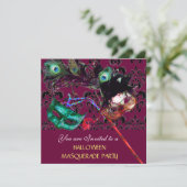 HALLOWEEN DAMASK MASQUERADE FEEST paars blauw Kaart (Staand voorkant)