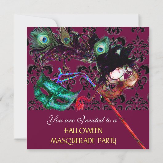 HALLOWEEN DAMASK MASQUERADE FEEST paars blauw Kaart (Voorkant)