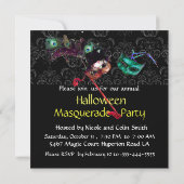 HALLOWEEN  DAMASK MASQUERADE FEest Zwart blauw Kaart (Achterkant)