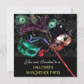 HALLOWEEN  DAMASK MASQUERADE FEest Zwart blauw Kaart (Voorkant)