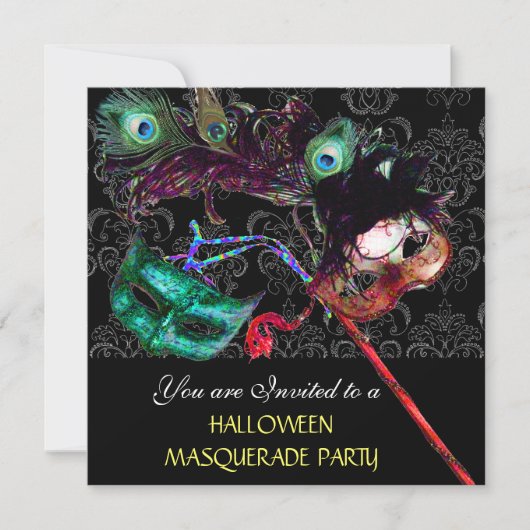 HALLOWEEN  DAMASK MASQUERADE FEest Zwart blauw Kaart (Voorkant)