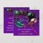HALLOWEEN DAMASK MASQUERADE PARTIJ paars blauw Kaart (Voorkant / Achterkant)