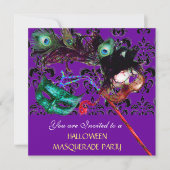 HALLOWEEN DAMASK MASQUERADE PARTIJ paars blauw Kaart (Voorkant)