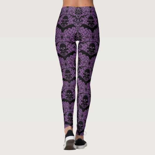 Halloween Damask Paars Leggings (Achterkant)