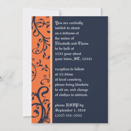 Halloween Damask Wedding Uitnodiging (Voorkant)
