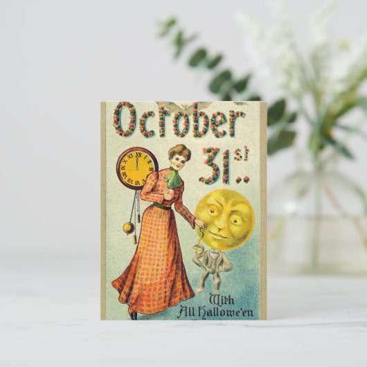  Halloween dame en pompoen man briefkaart (Staand voorkant)