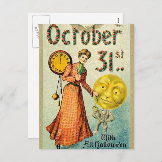  Halloween dame en pompoen man briefkaart (Voorkant / Achterkant)